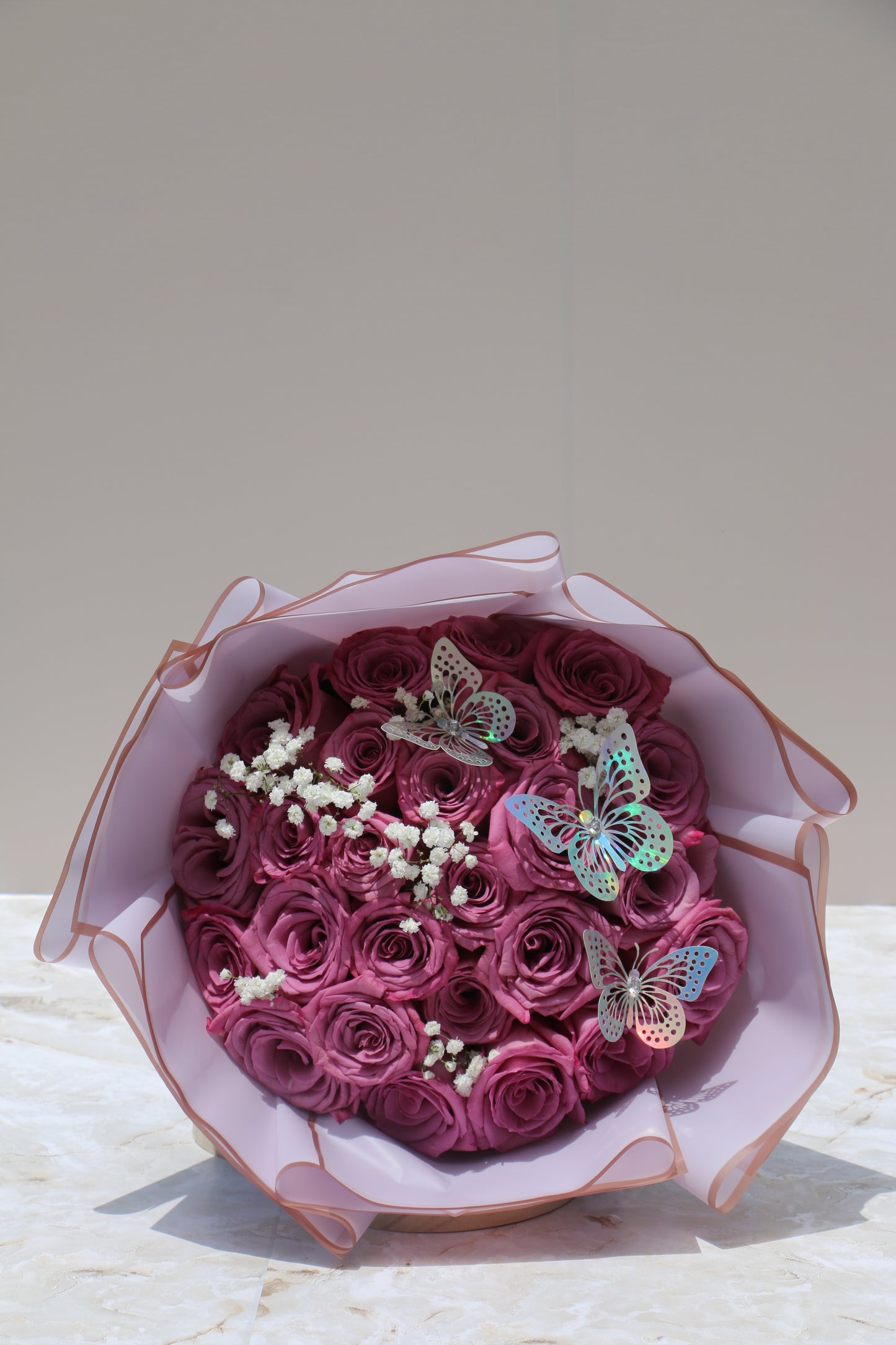 Purple Roses With Butterflies